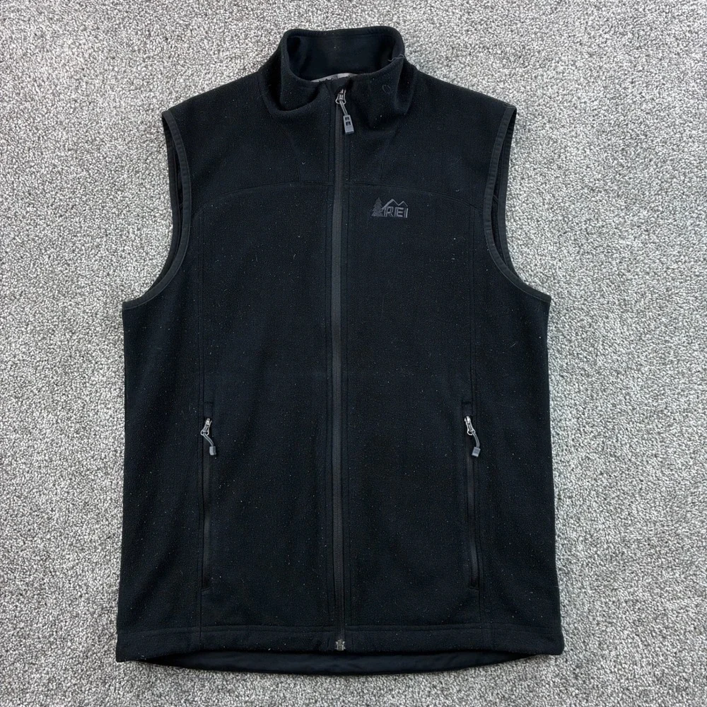 REI Fleece Vest Mens Medium Black Full Zip Outdoor Hiking Layering